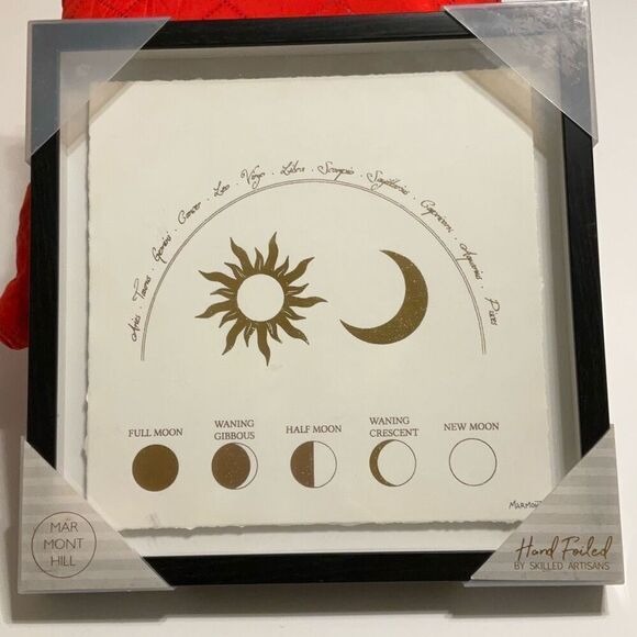 Moon, Sun and Zodiac Hand Foiled Framed Paper Art. Cream and Gold. So Cool - Picture 7 of 9